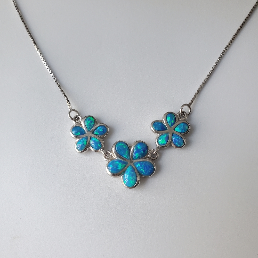 Blue Opal Plumeria Necklace